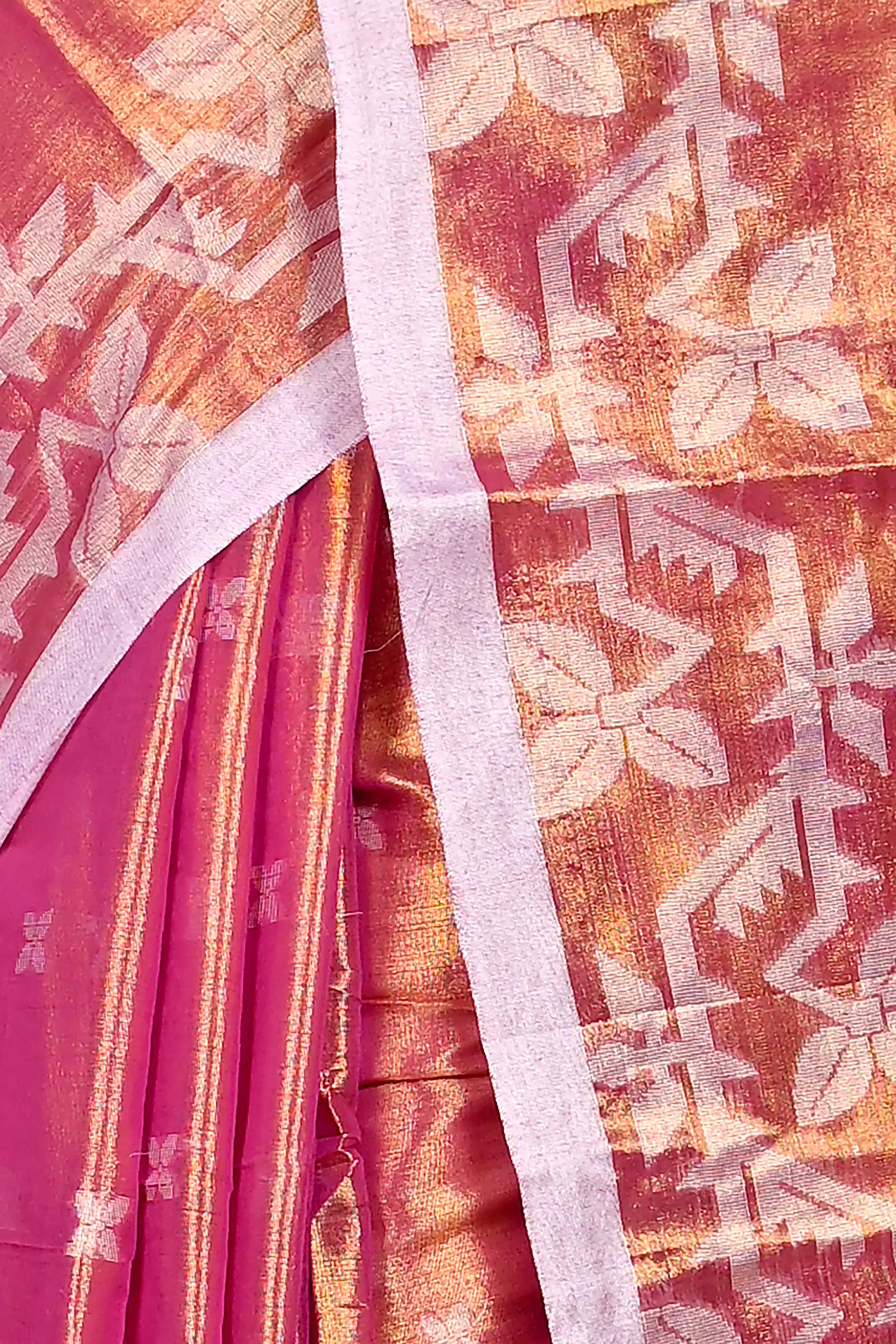 Lotus Pink Cotton Silk Parashar Tissue Jamdani Saree (291)